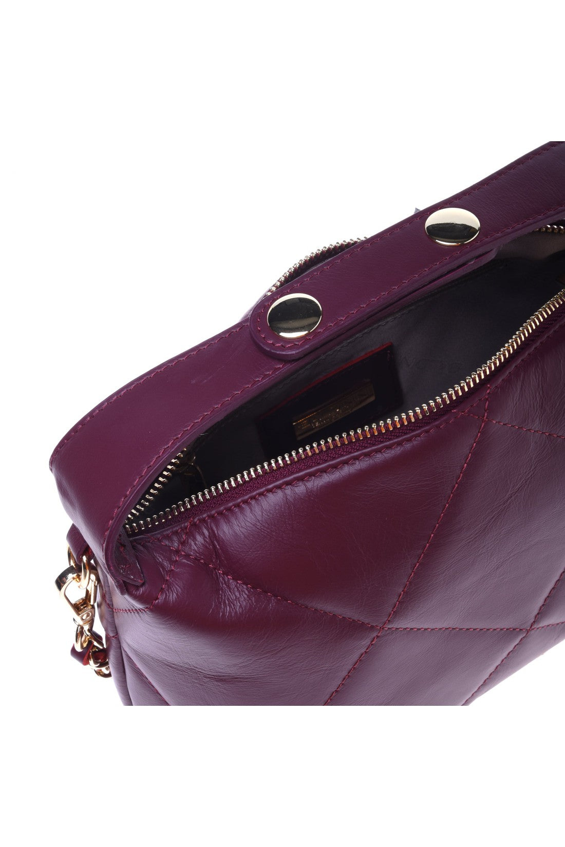 Burgundy quilted leather handbag