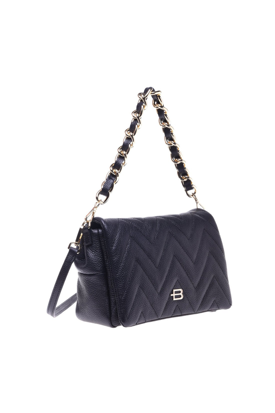 Shoulder bag in black quilted leather