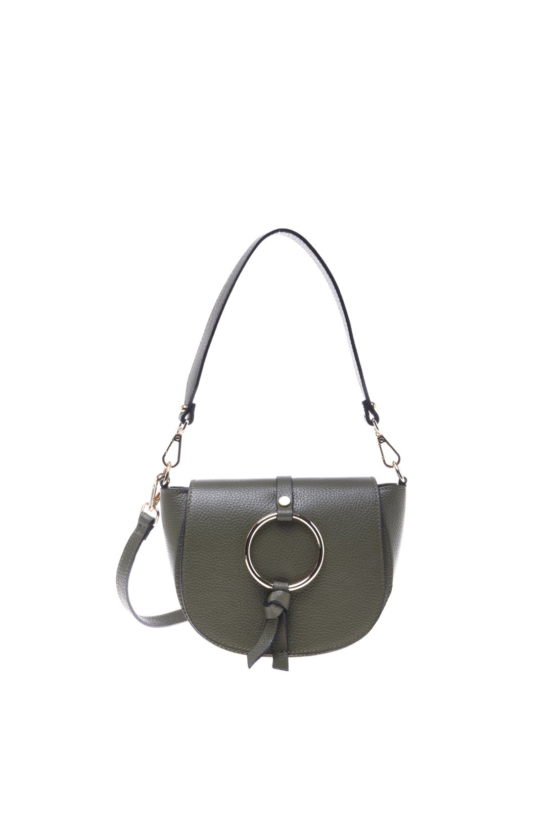 Shoulder bag in olive green tumbled calfskin