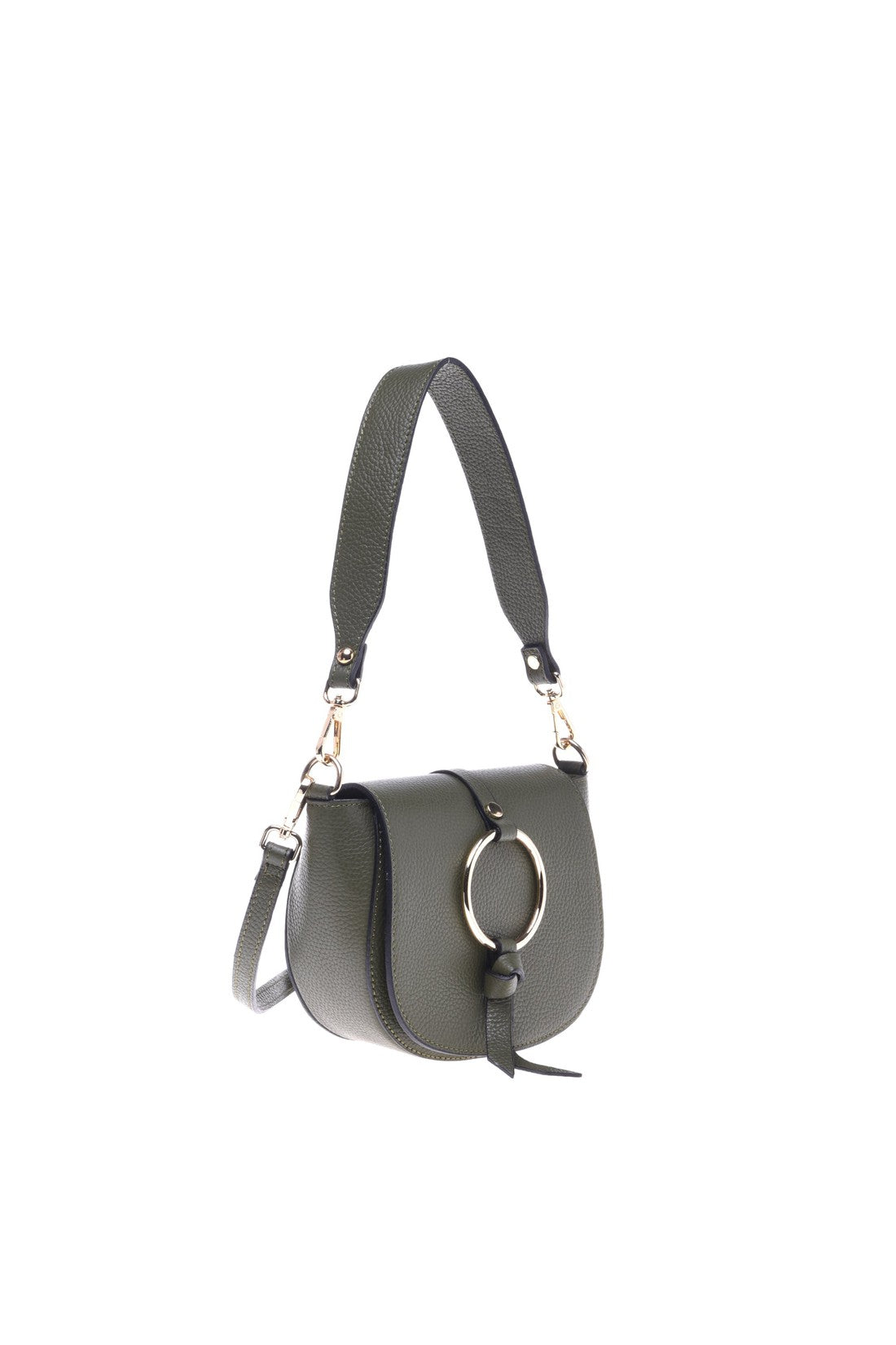 Shoulder bag in olive green tumbled calfskin