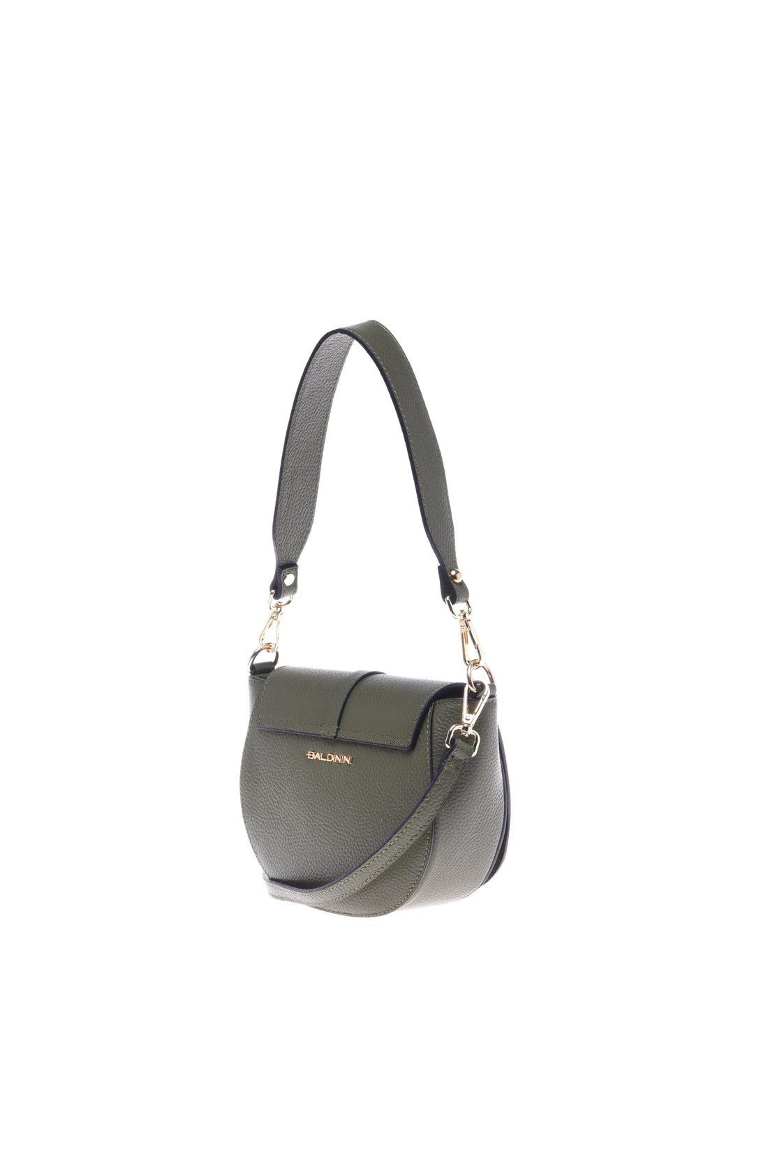 Shoulder bag in olive green tumbled calfskin