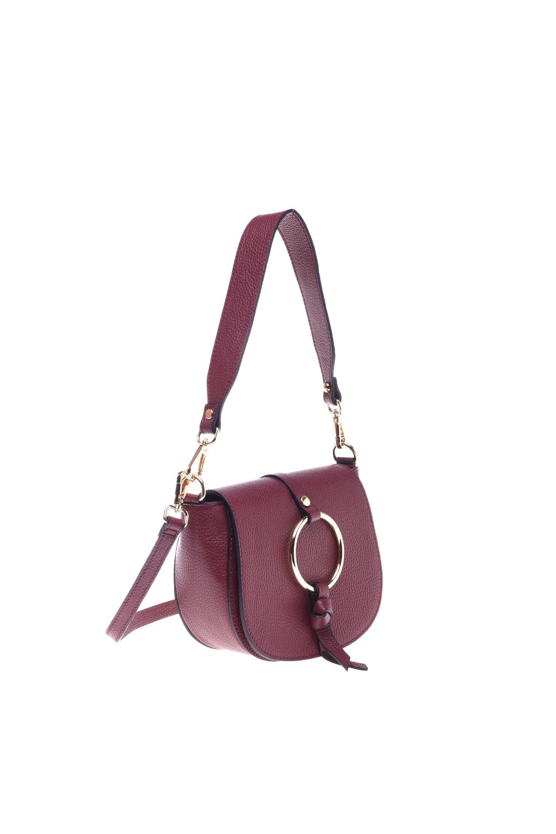 Shoulder bag in red tumbled calfskin