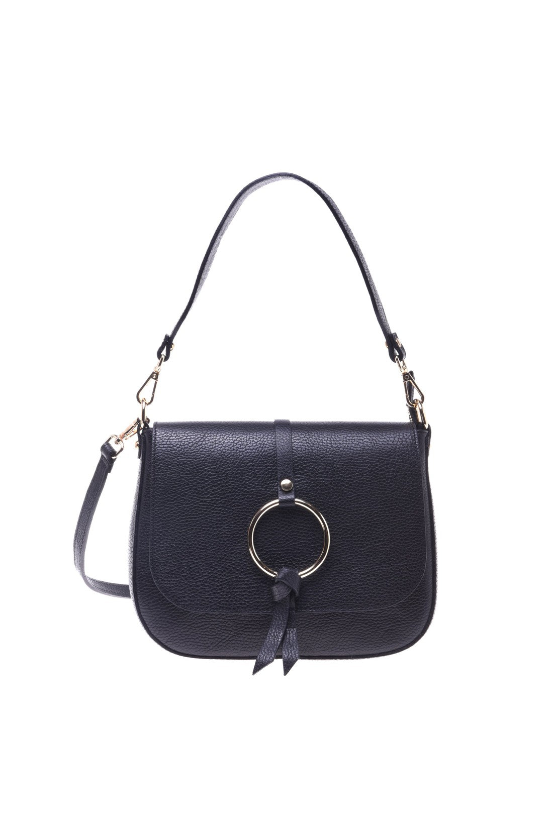 Shoulder bag in black tumbled calfskin