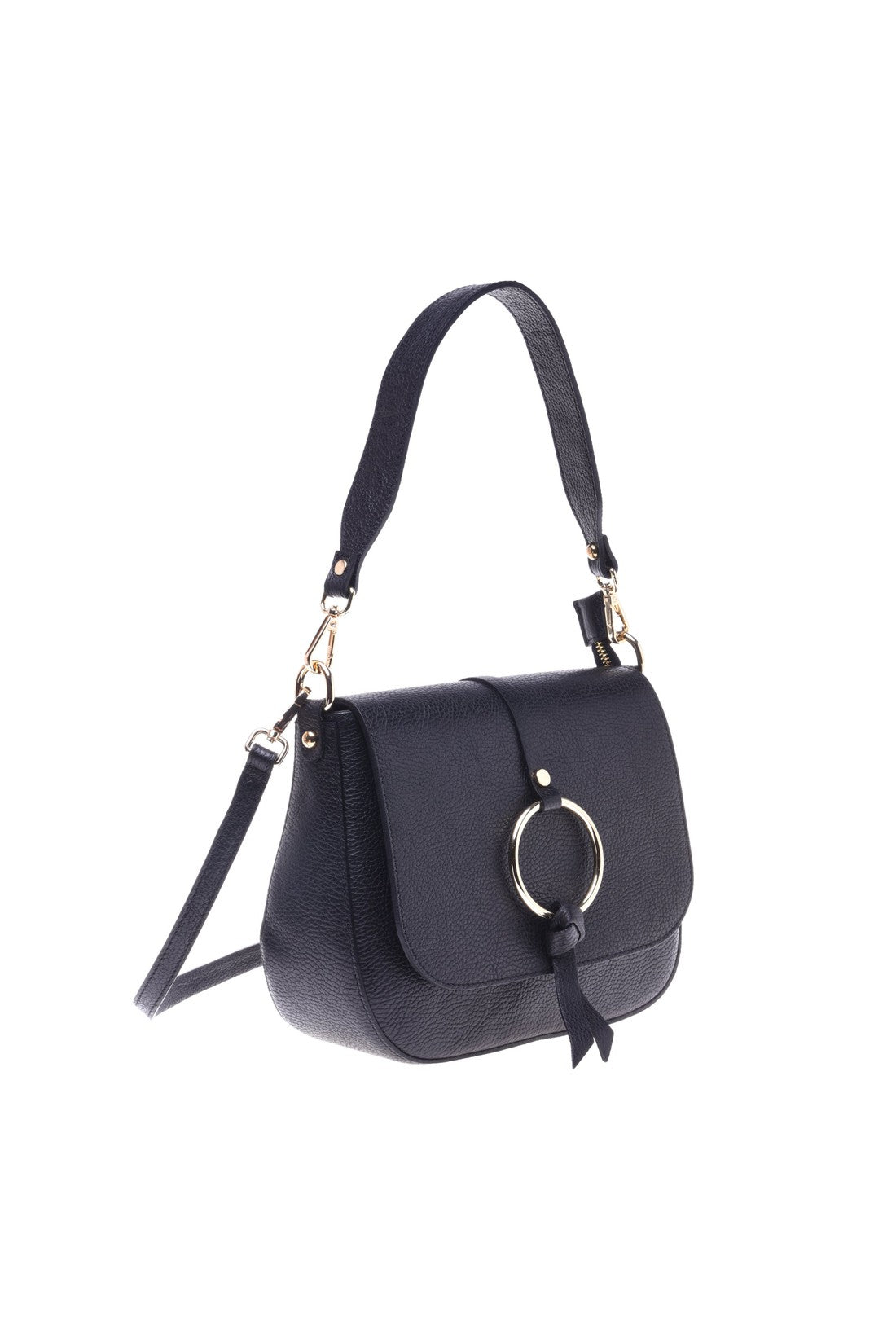 Shoulder bag in black tumbled calfskin