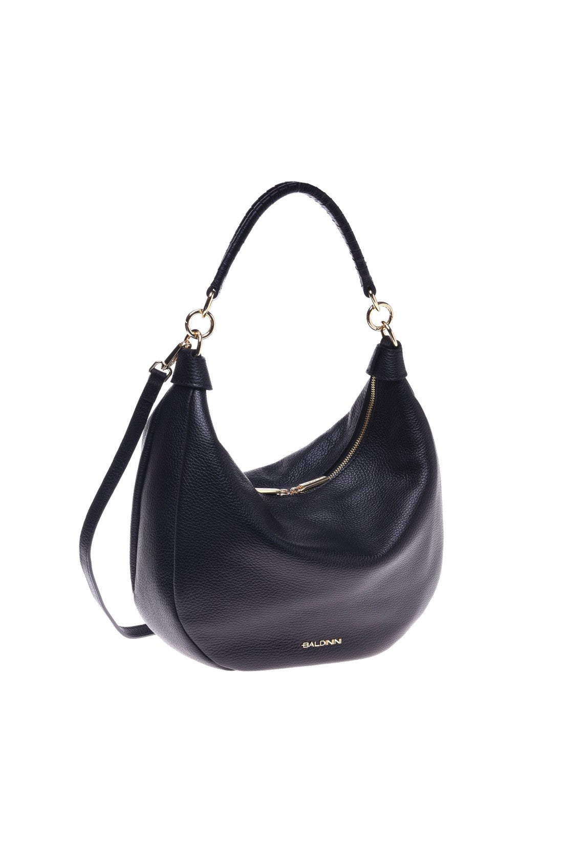 Shoulder bag in black tumbled calfskin