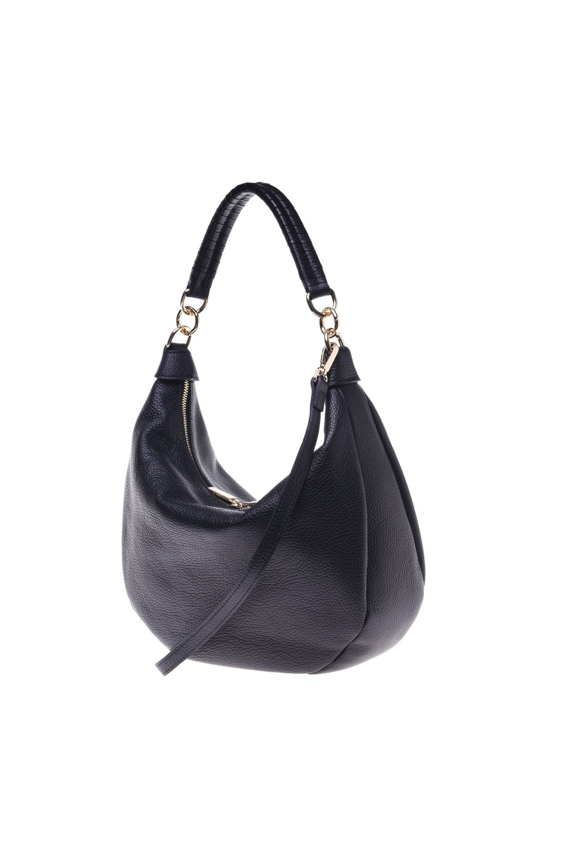 Shoulder bag in black tumbled calfskin