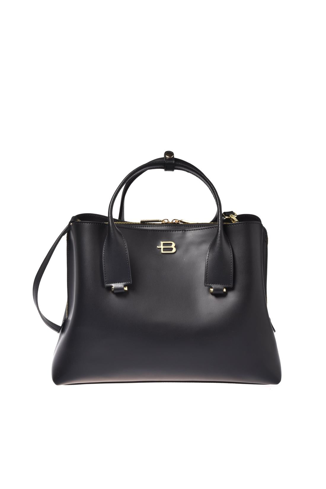 Black leather handbag