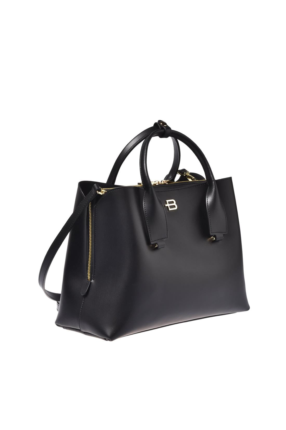 Black leather handbag