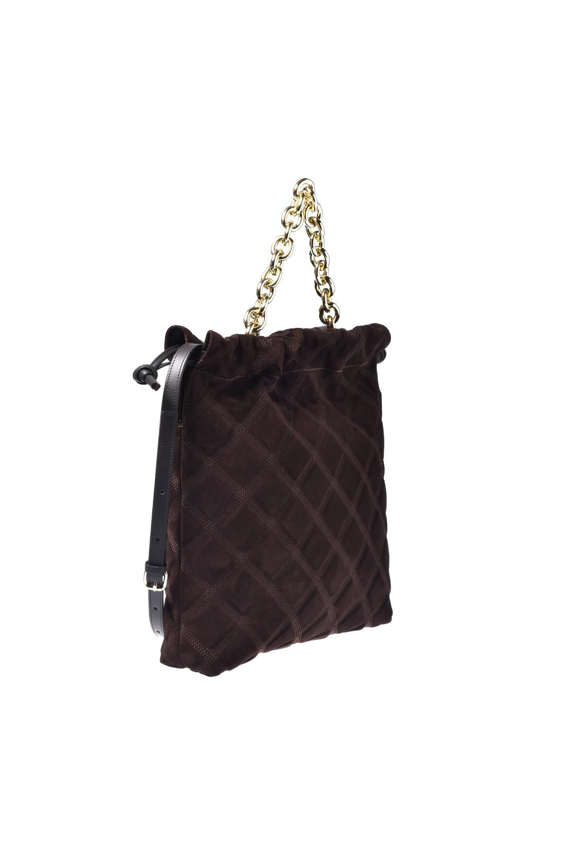 Dark brown quilted suede crossbody bag
