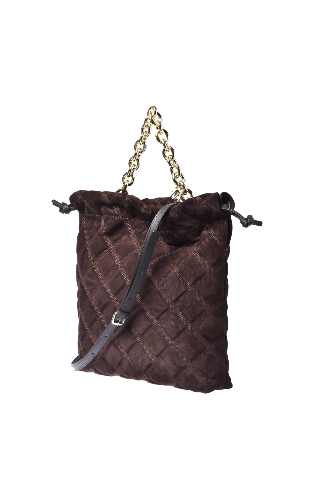 Dark brown quilted suede crossbody bag