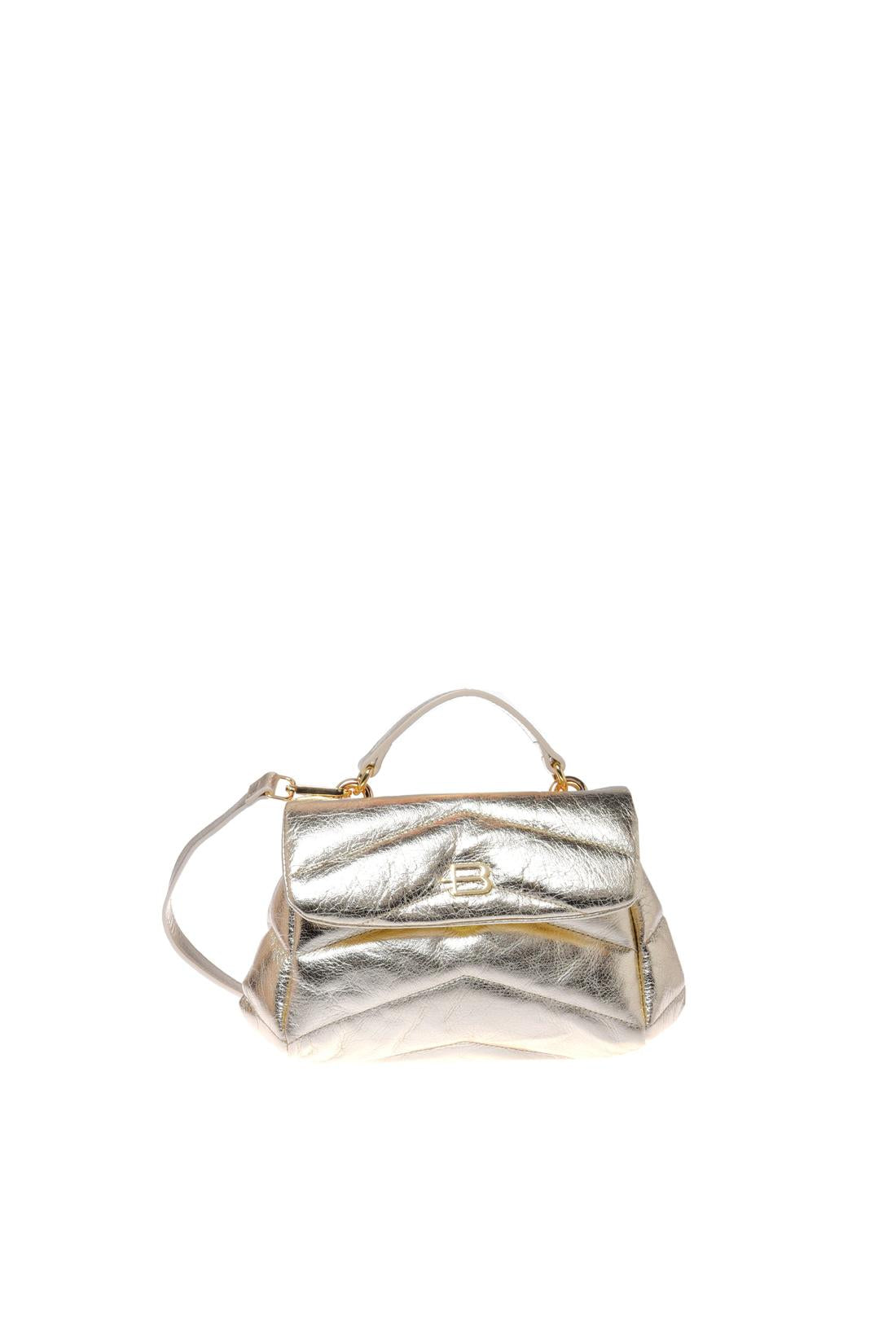 Crossbody bag in quilted laminated leather light gold-Baldinini-OUTLET-PLATINO-ARCHIVIST-ARCHIVE-SALE