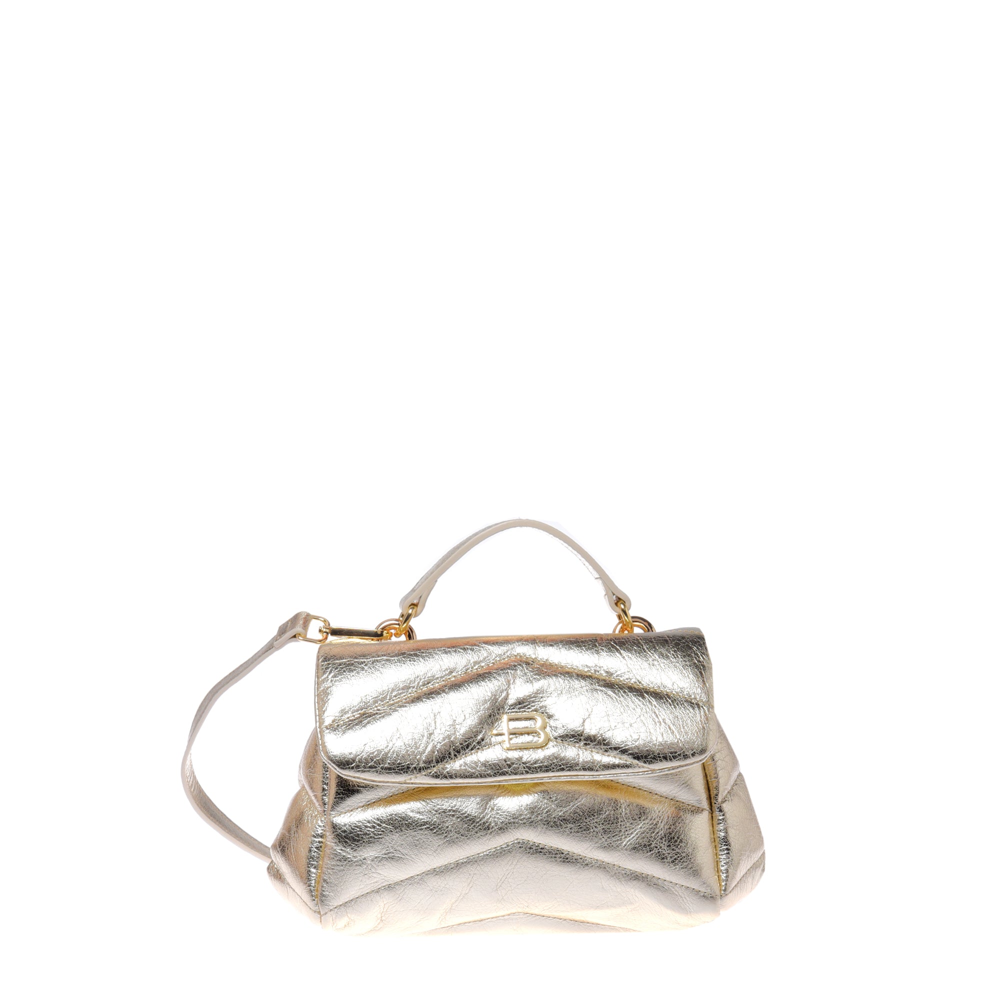 Crossbody bag in quilted laminated leather light gold