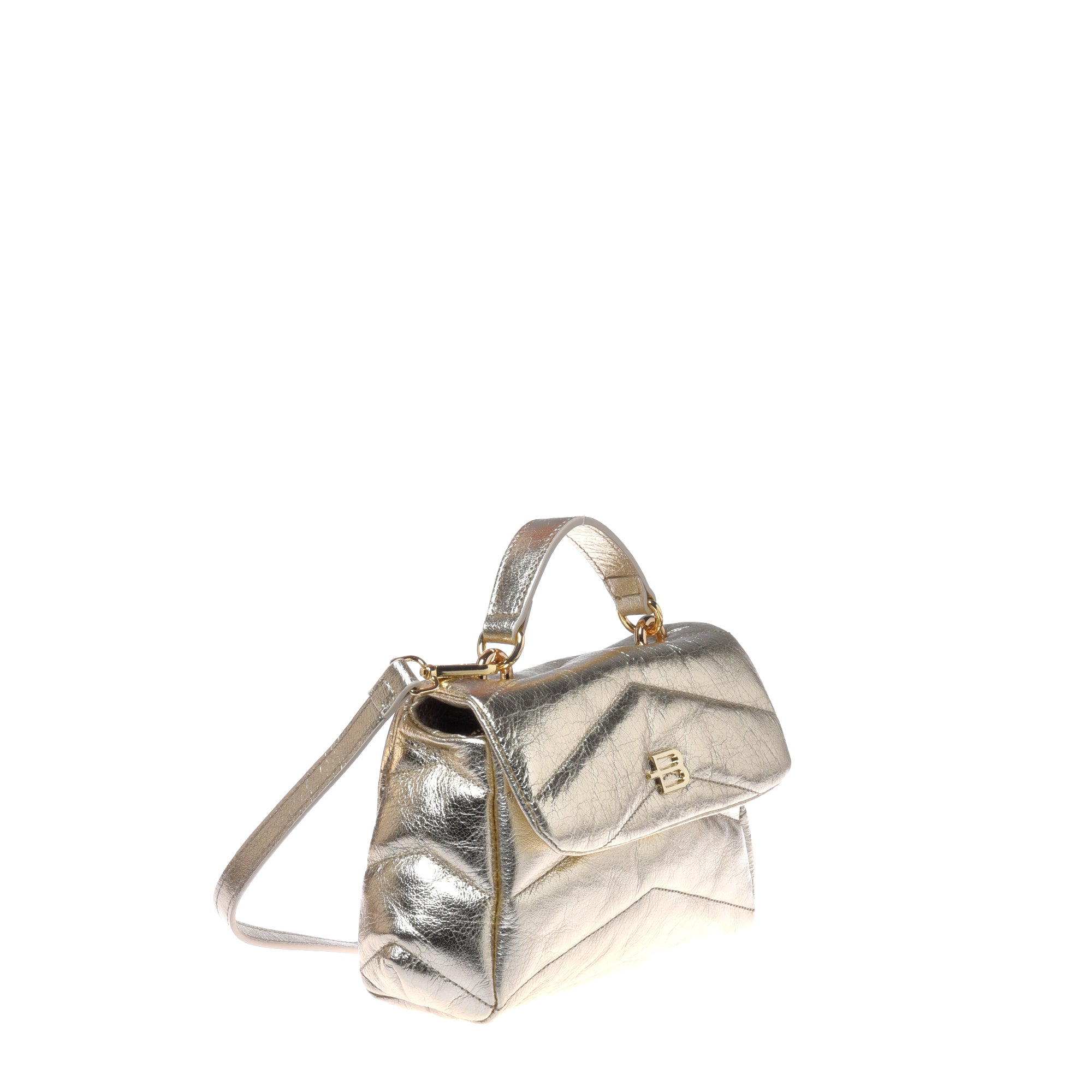 Crossbody bag in quilted laminated leather light gold