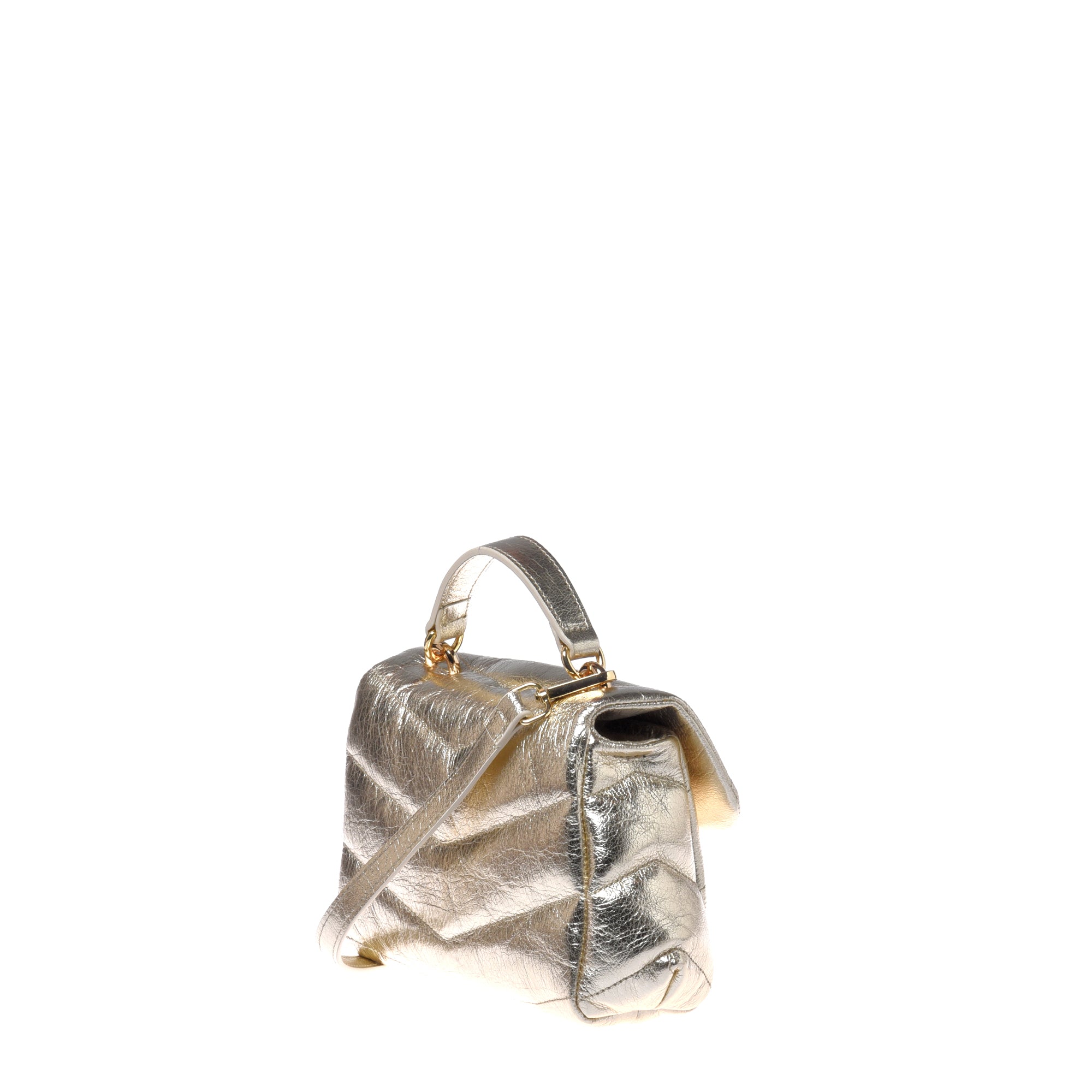 Crossbody bag in quilted laminated leather light gold
