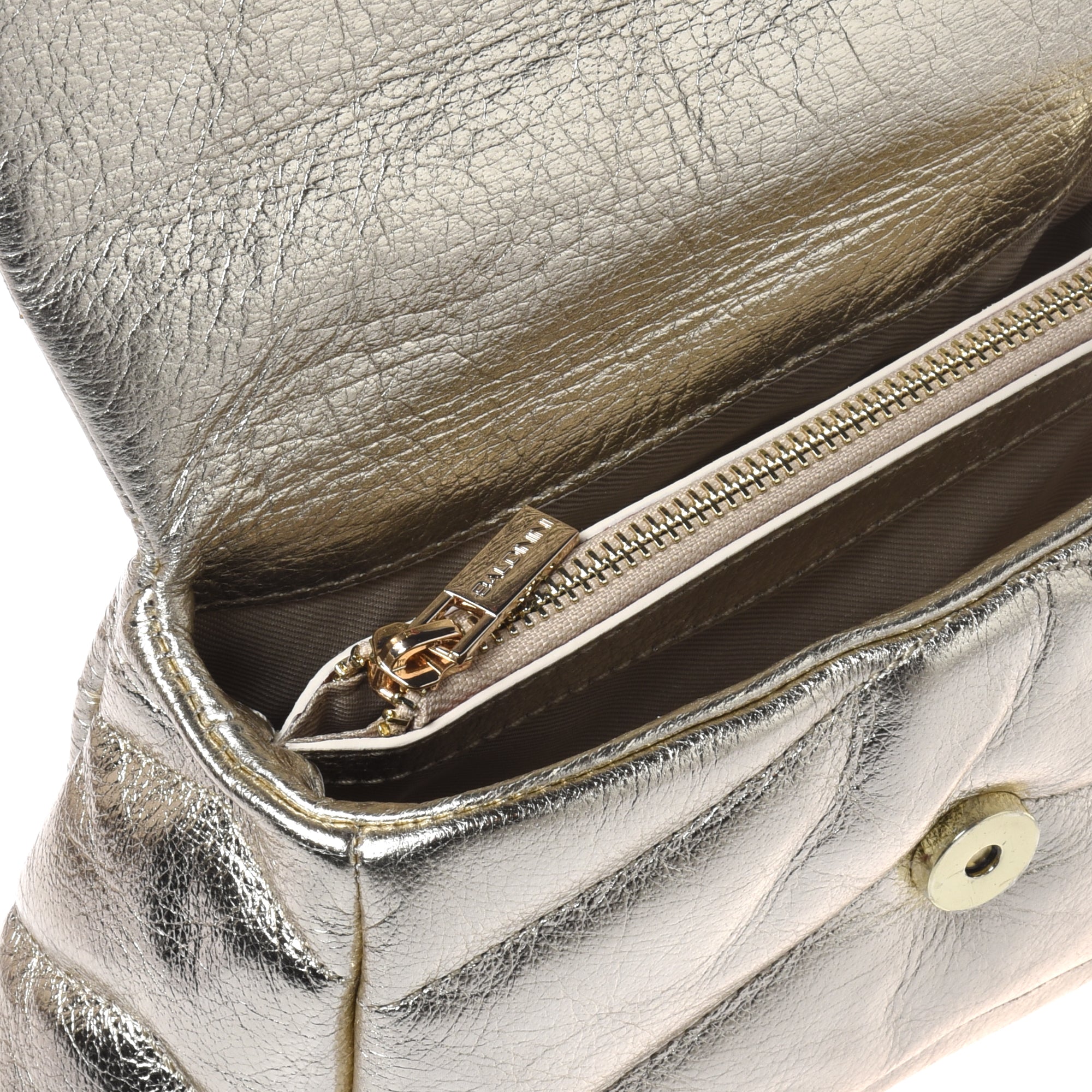 Crossbody bag in quilted laminated leather light gold