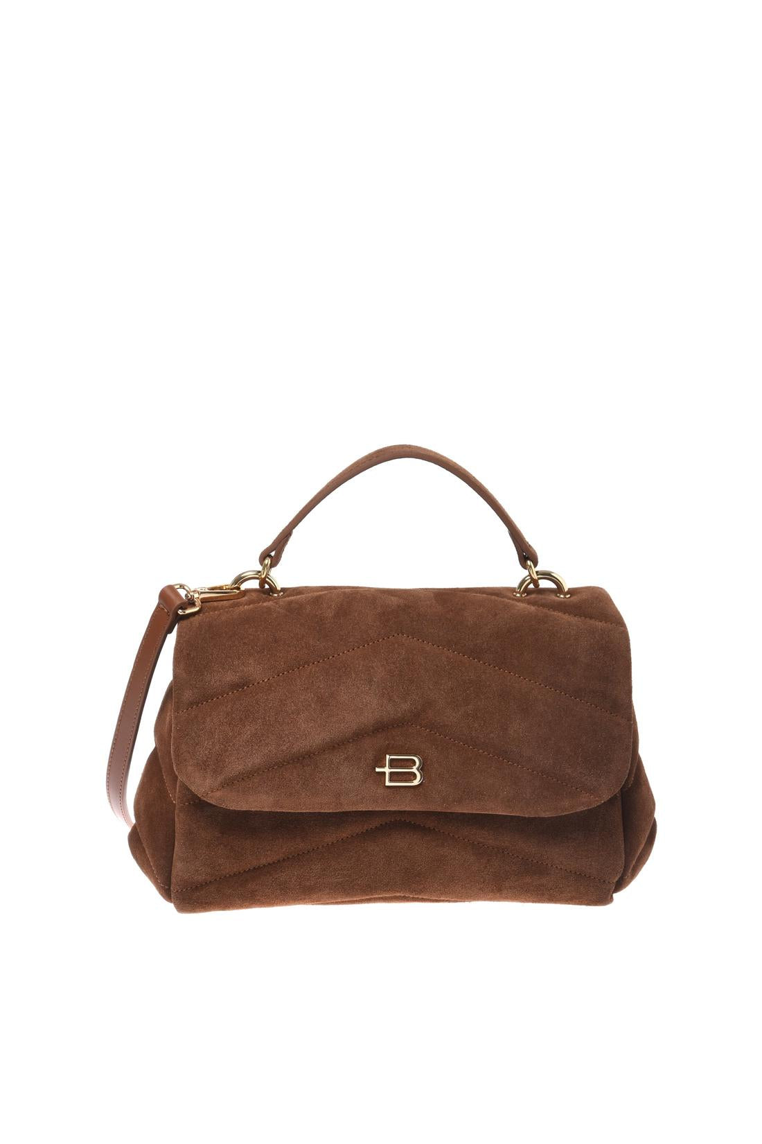 Brown quilted suede leather crossbody bag