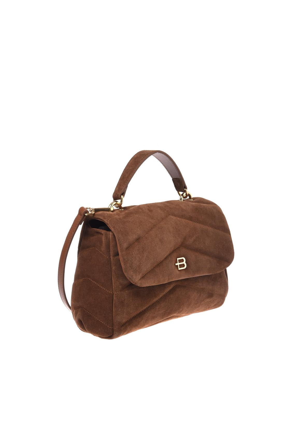 Brown quilted suede leather crossbody bag