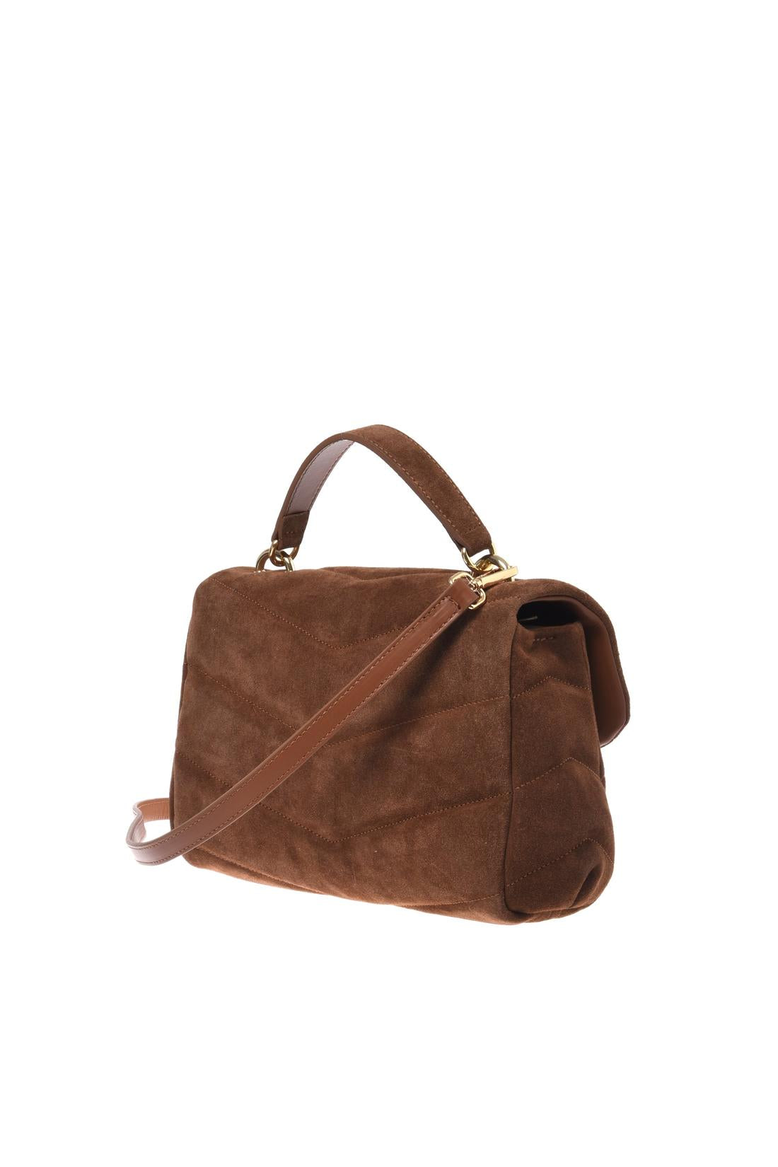 Brown quilted suede leather crossbody bag