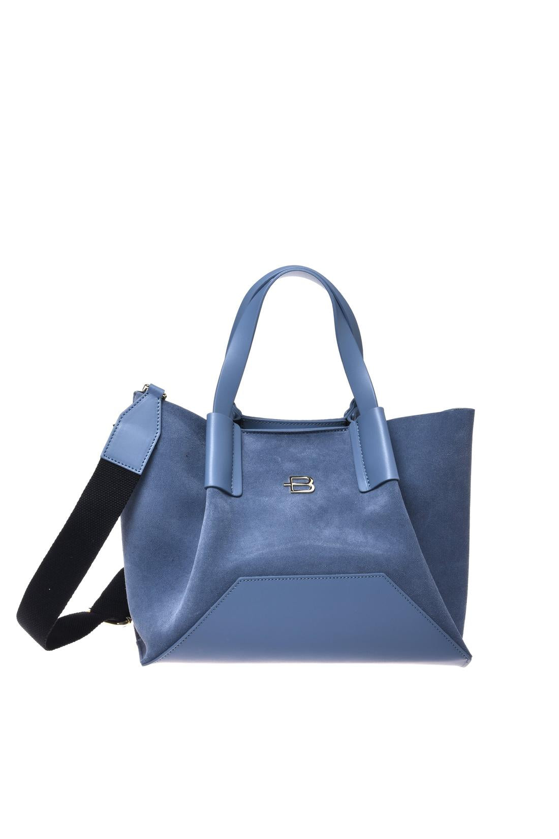Cerulean leather and suede shoulder bag