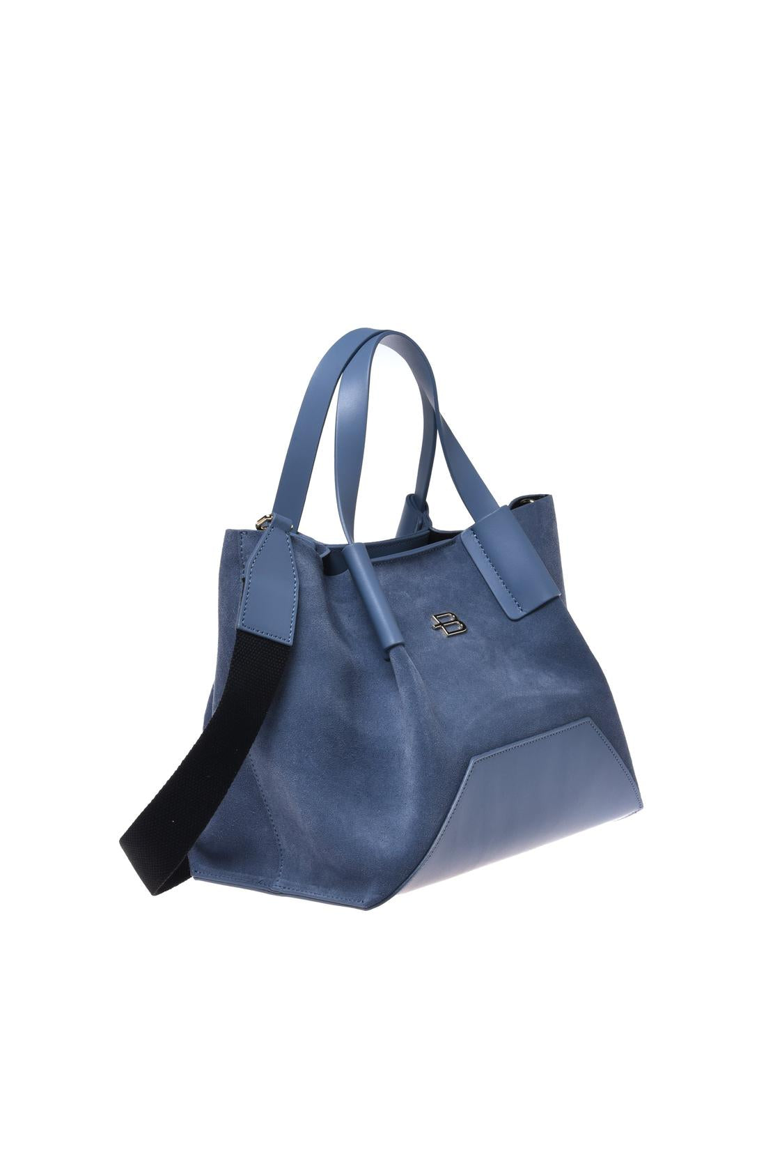 Cerulean leather and suede shoulder bag