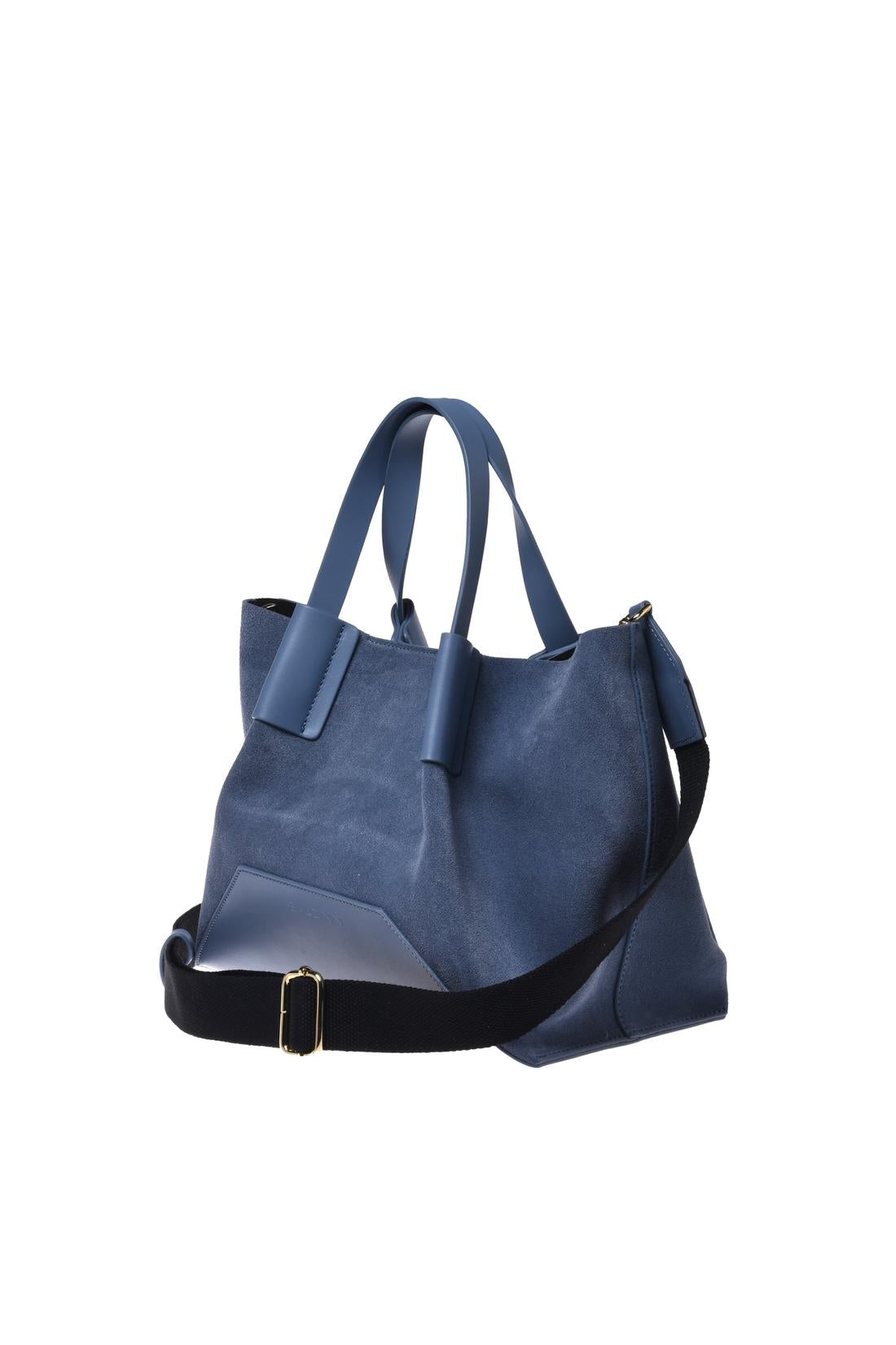 Cerulean leather and suede shoulder bag