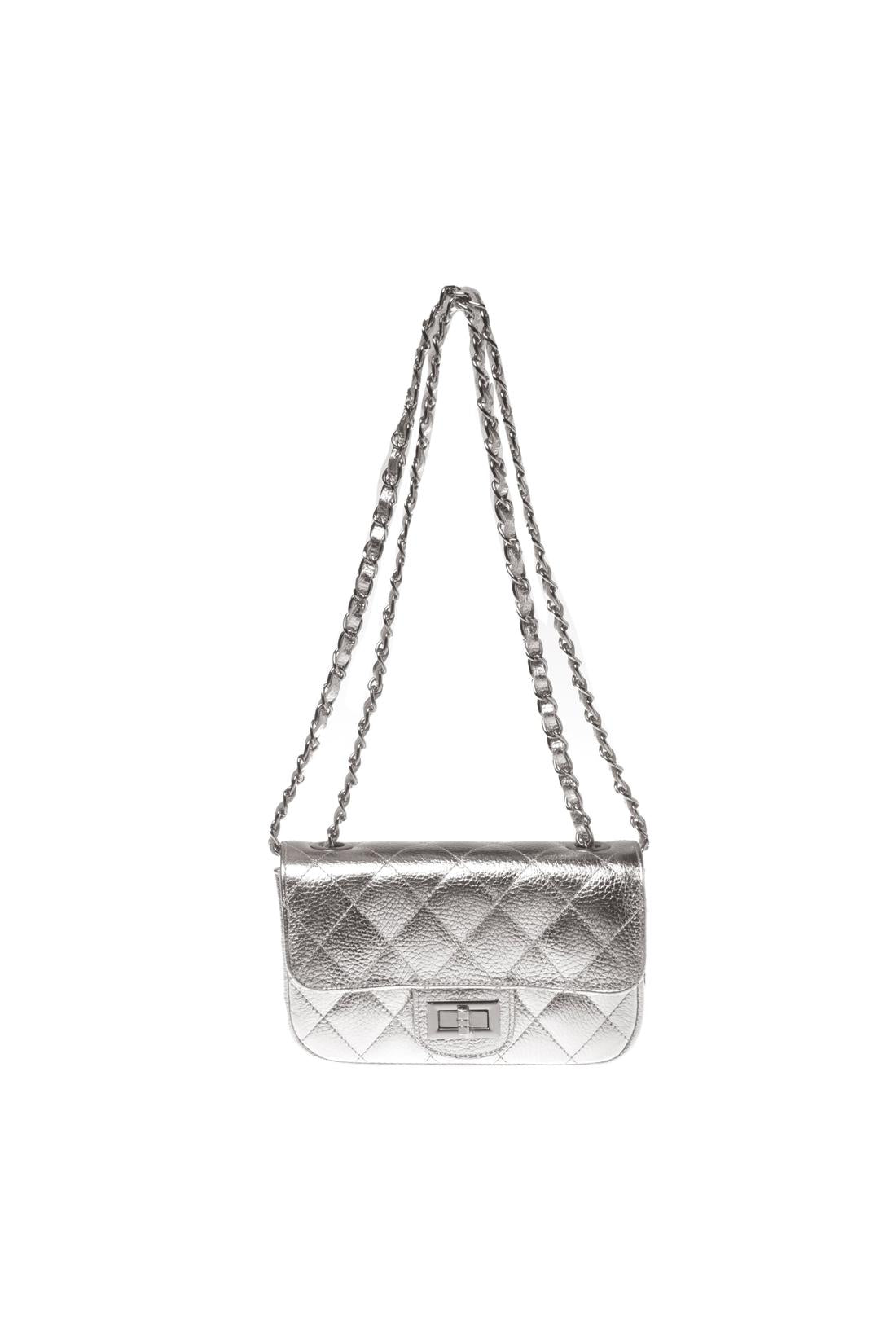 Quilted silver leather shoulder bag