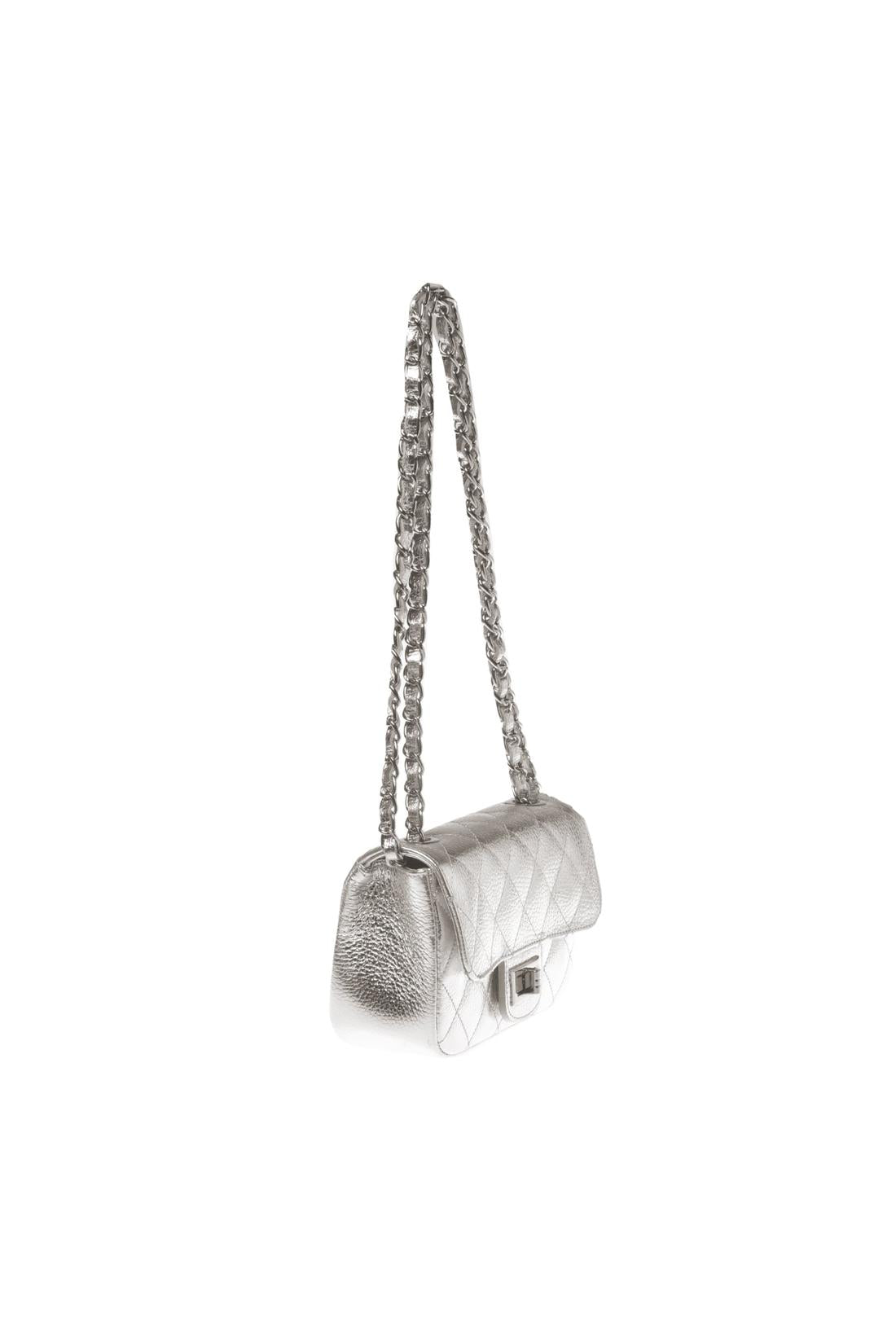 Quilted silver leather shoulder bag