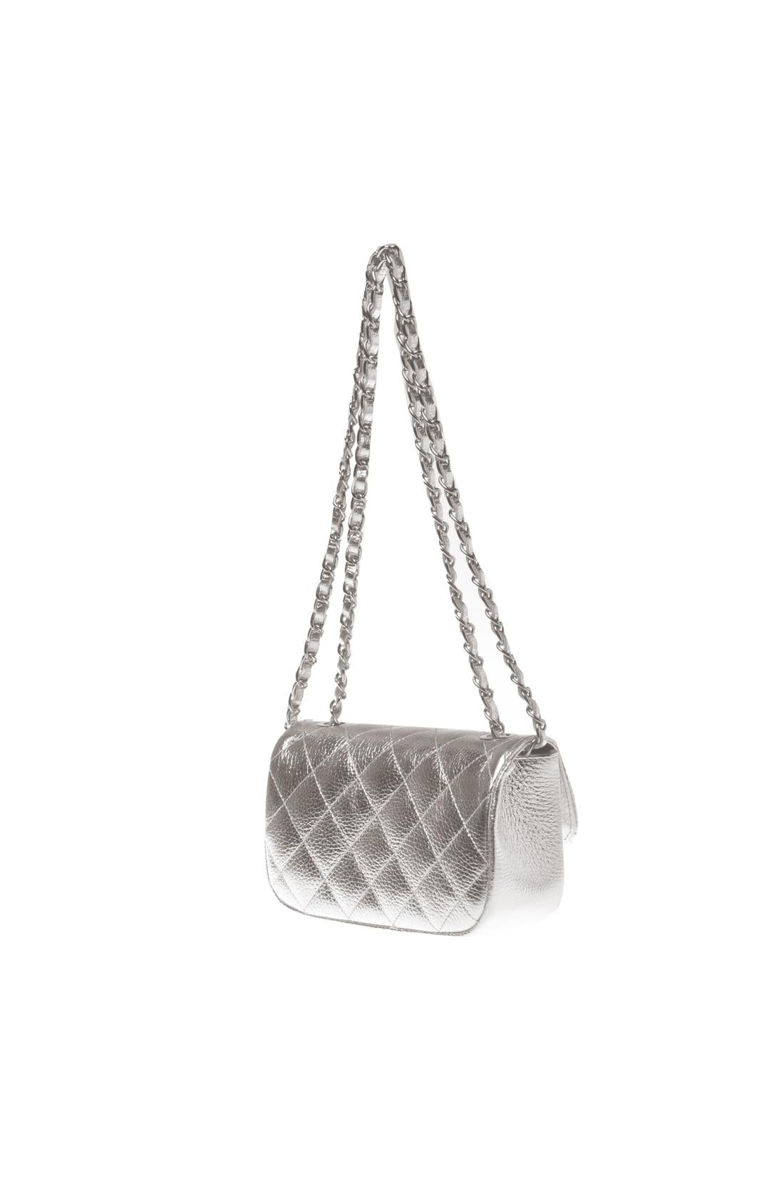 Quilted silver leather shoulder bag