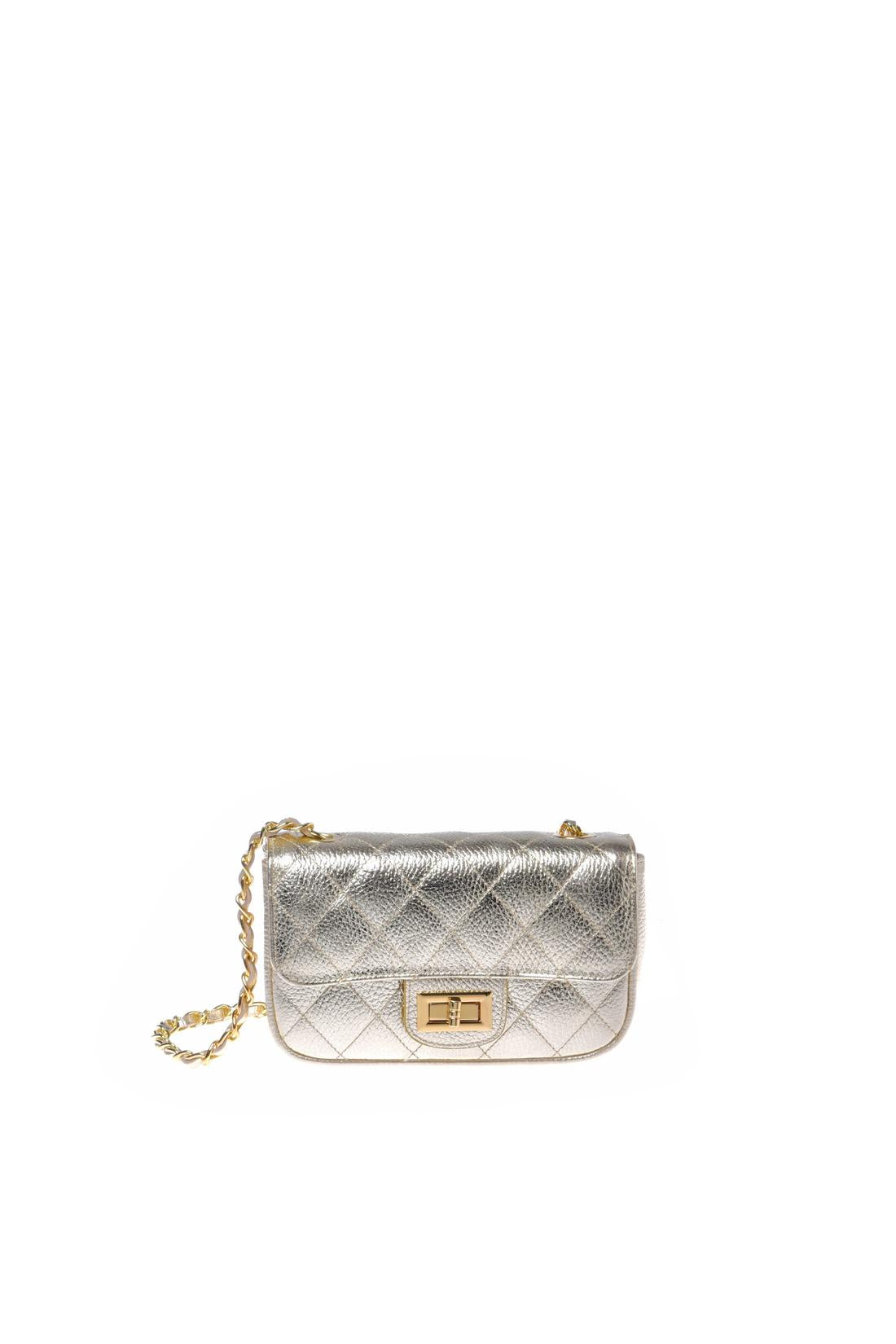 Shoulder bag in light gold quilted laminated leather