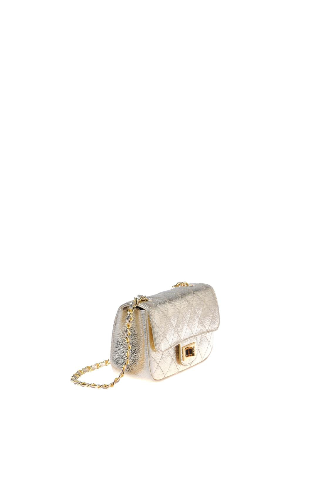 Shoulder bag in light gold quilted laminated leather