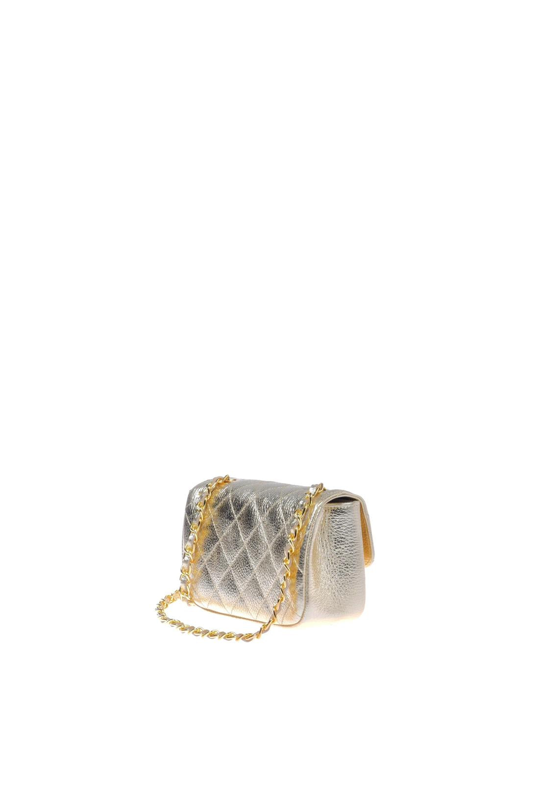Shoulder bag in light gold quilted laminated leather