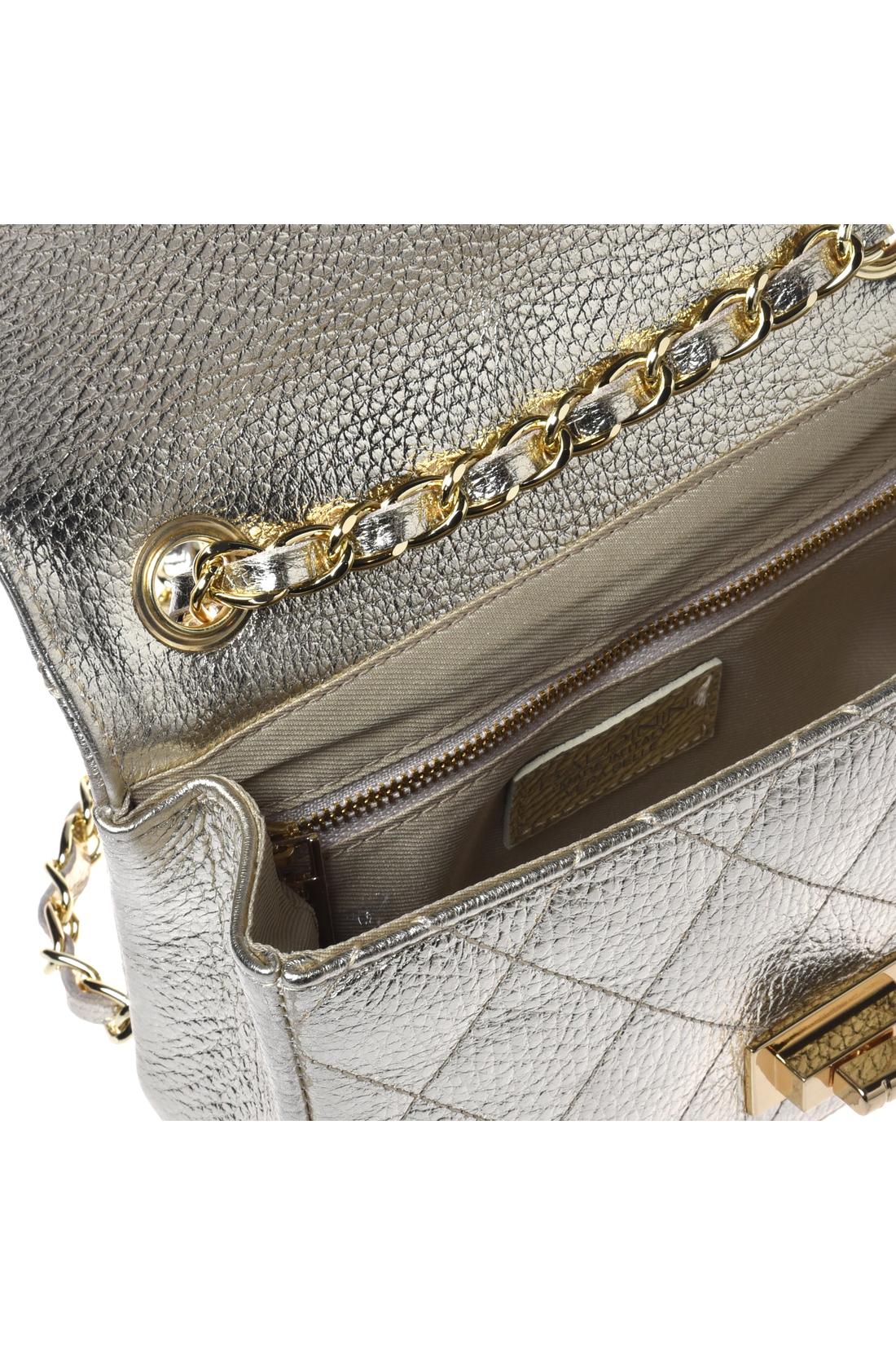 Shoulder bag in light gold quilted laminated leather