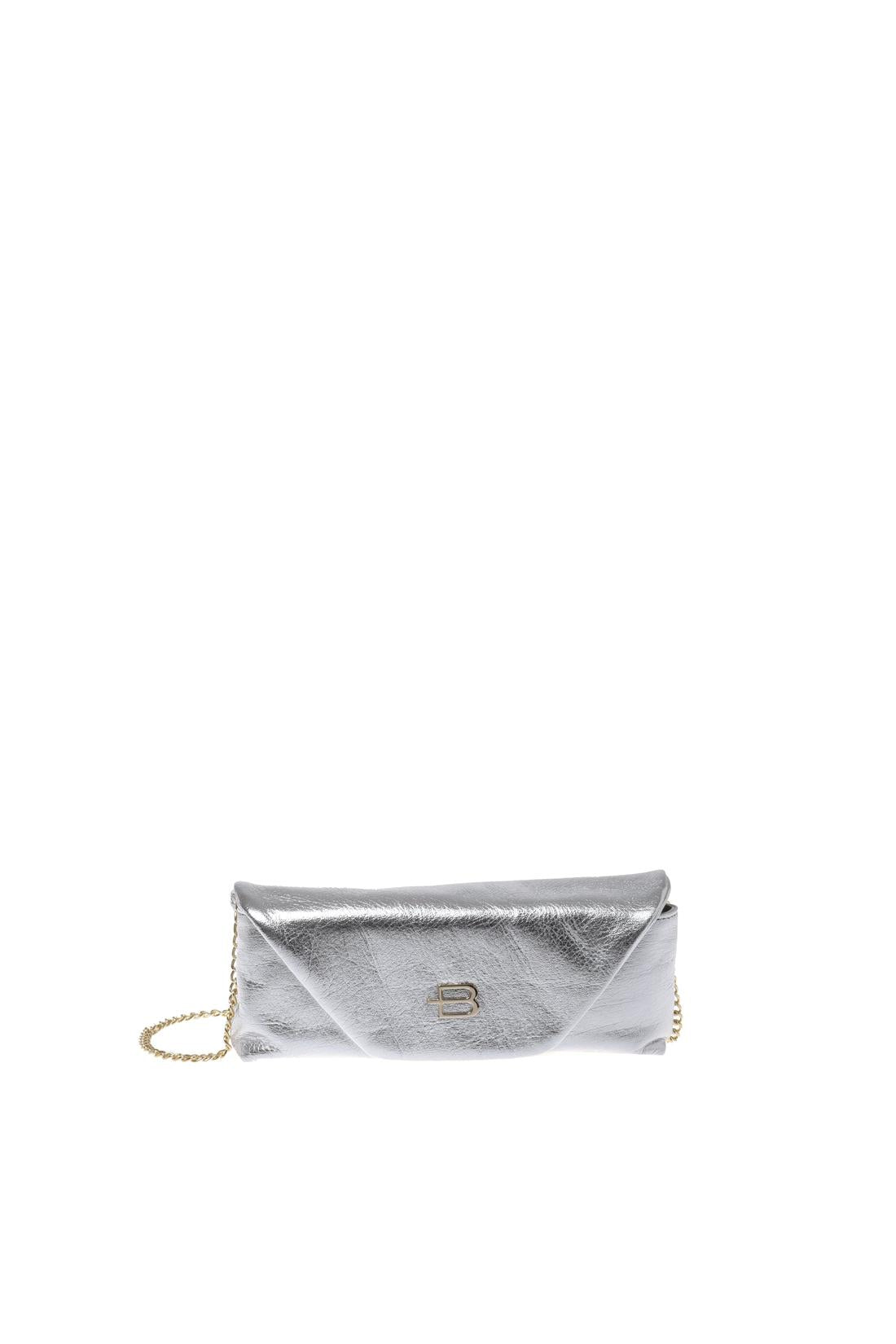 Silver laminated nappa leather clutch