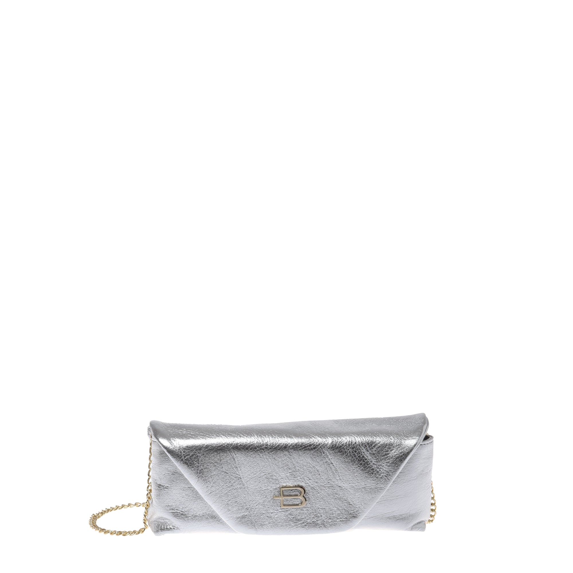 Silver laminated nappa leather clutch