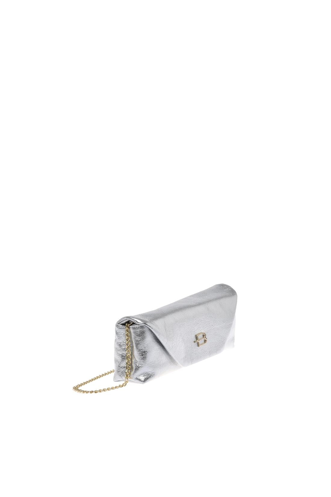 Silver laminated nappa leather clutch