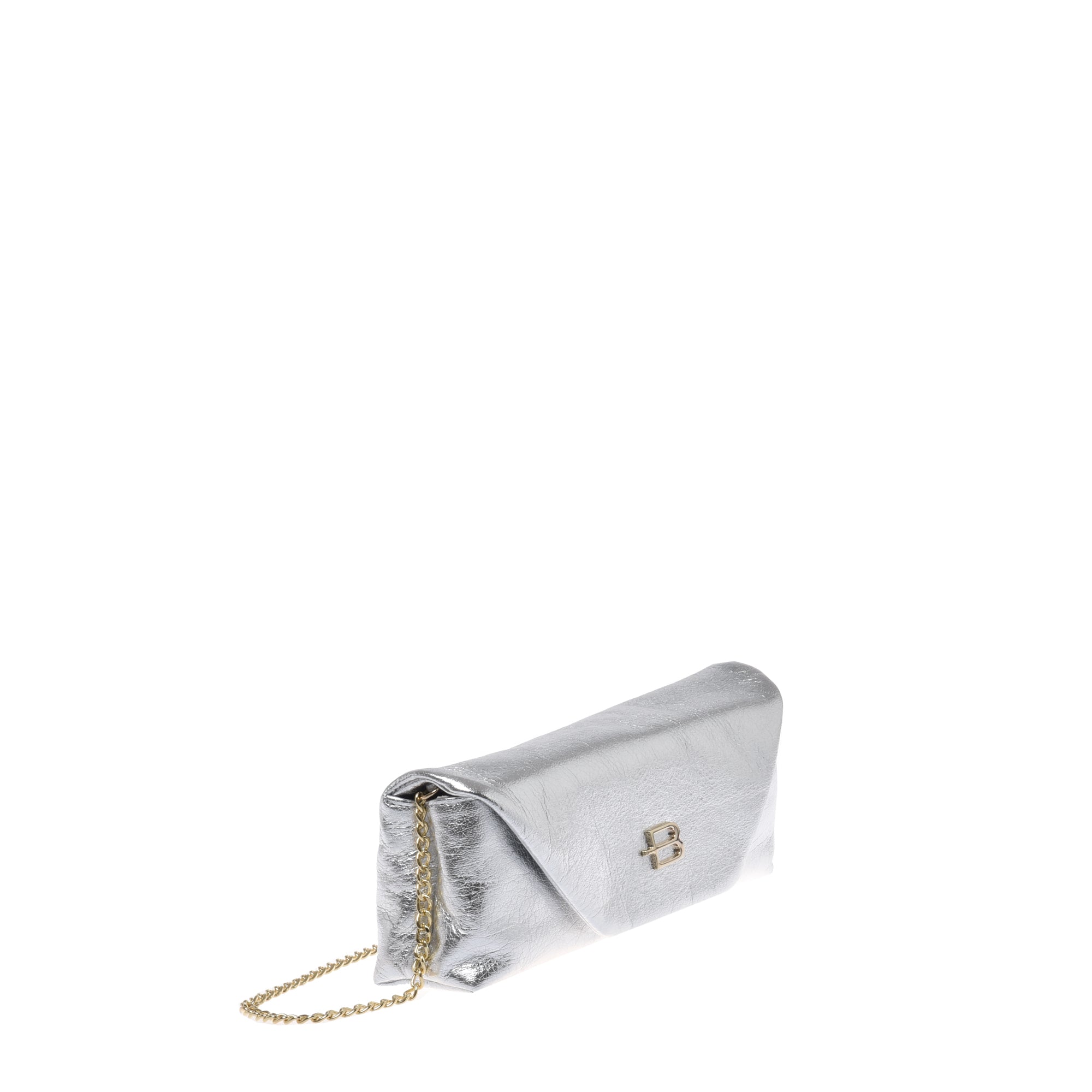 Silver laminated nappa leather clutch