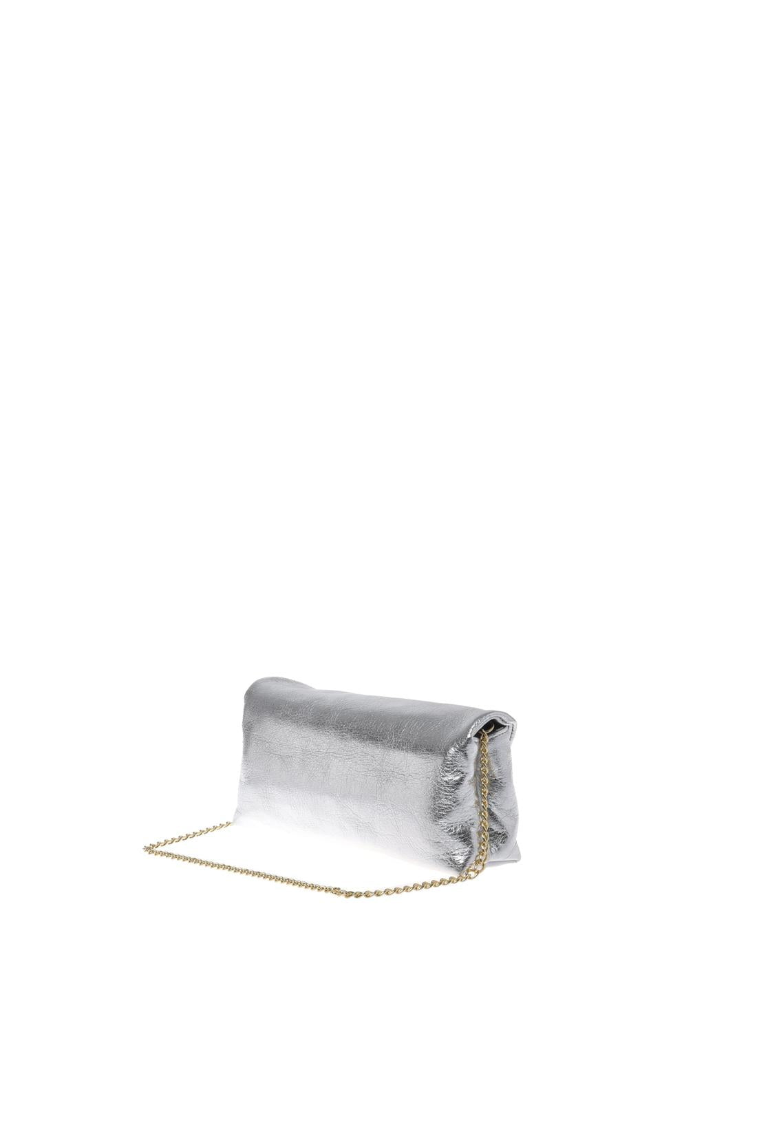 Silver laminated nappa leather clutch