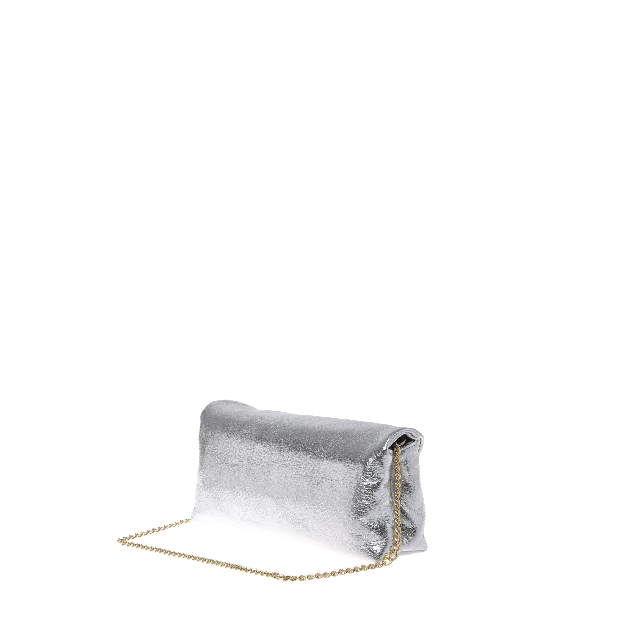 Silver laminated nappa leather clutch