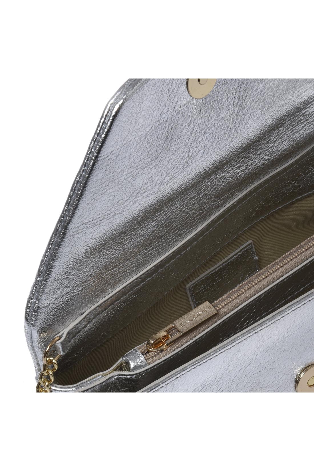 Silver laminated nappa leather clutch