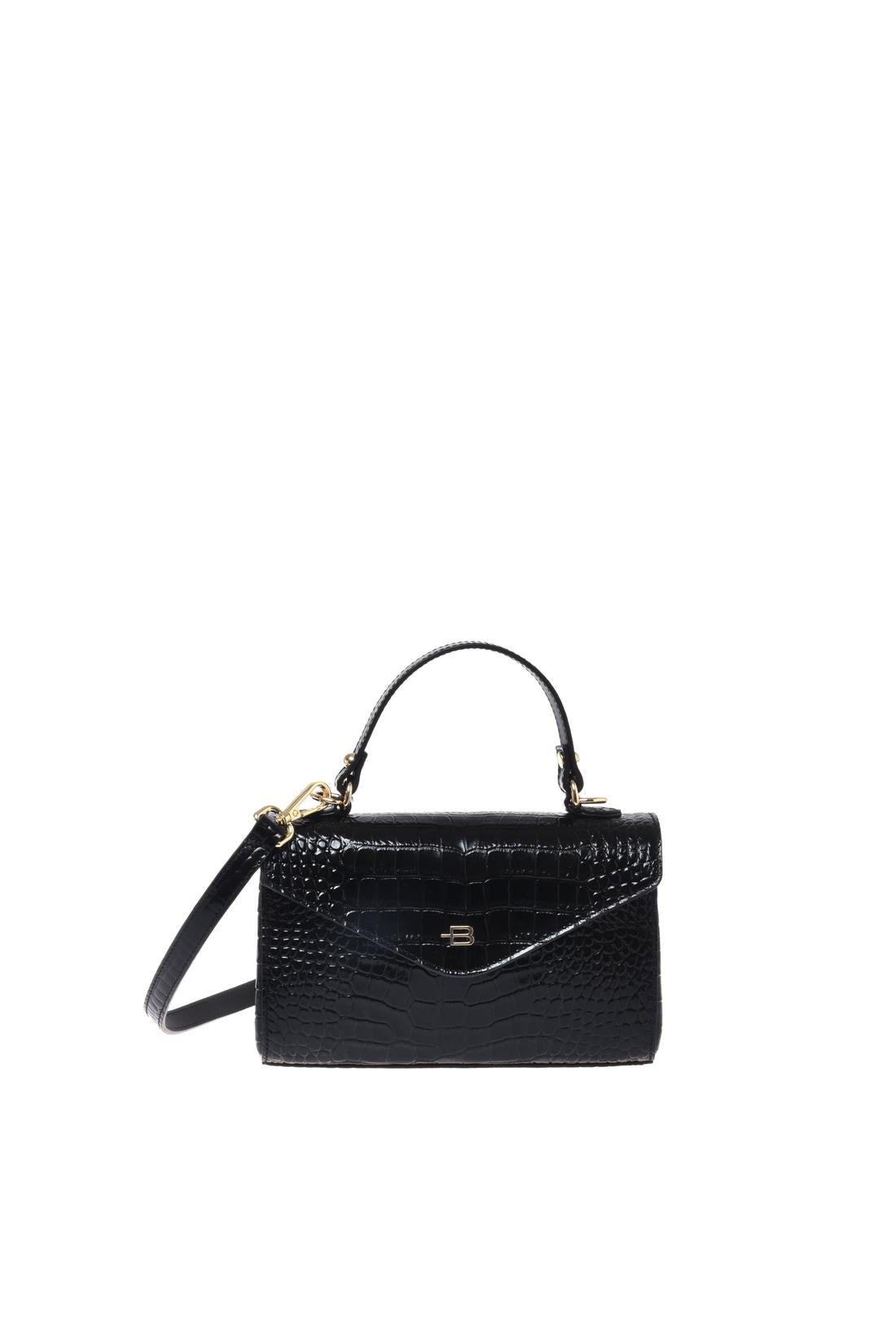 Black croc‑embossed leather handbag