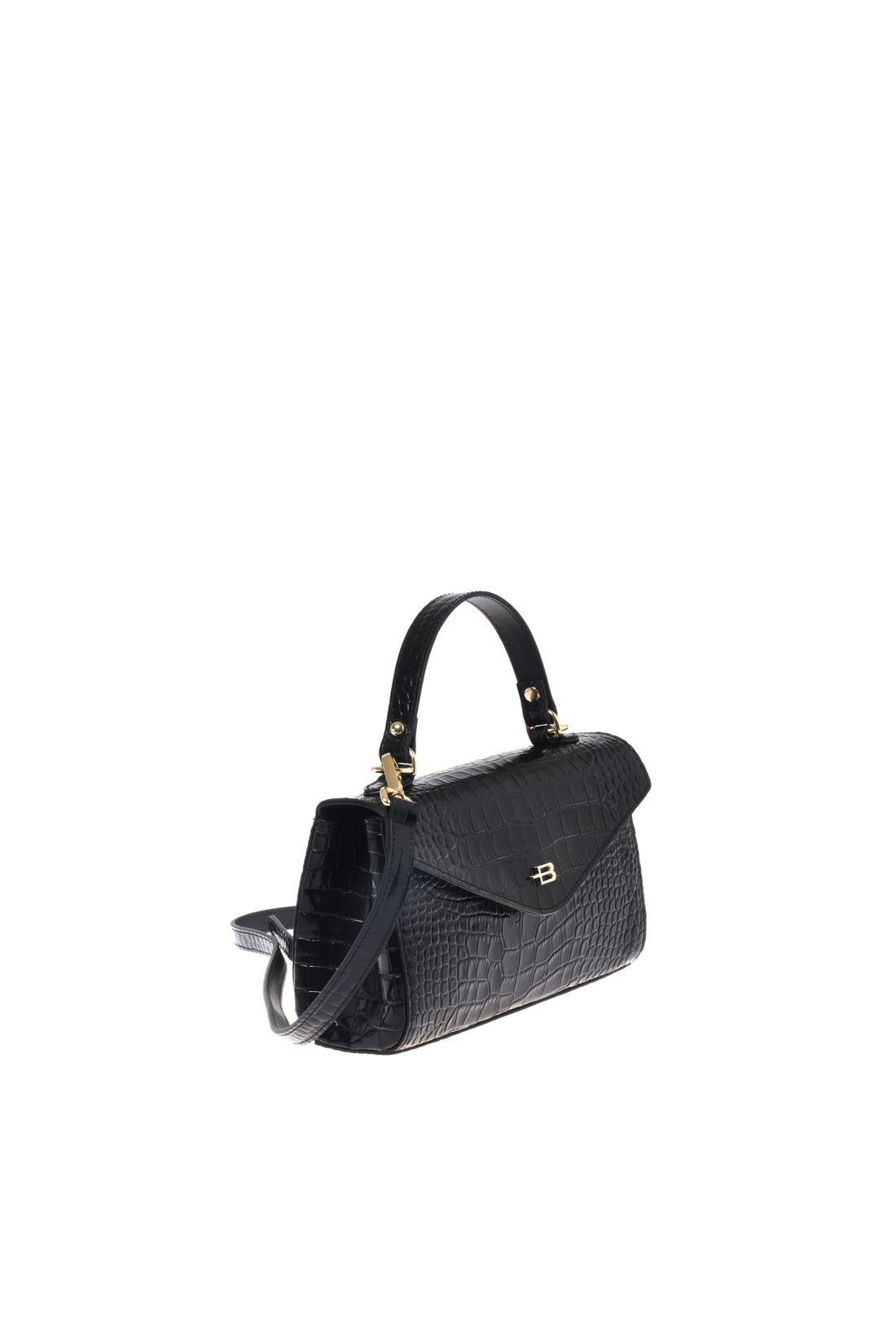 Black croc‑embossed leather handbag