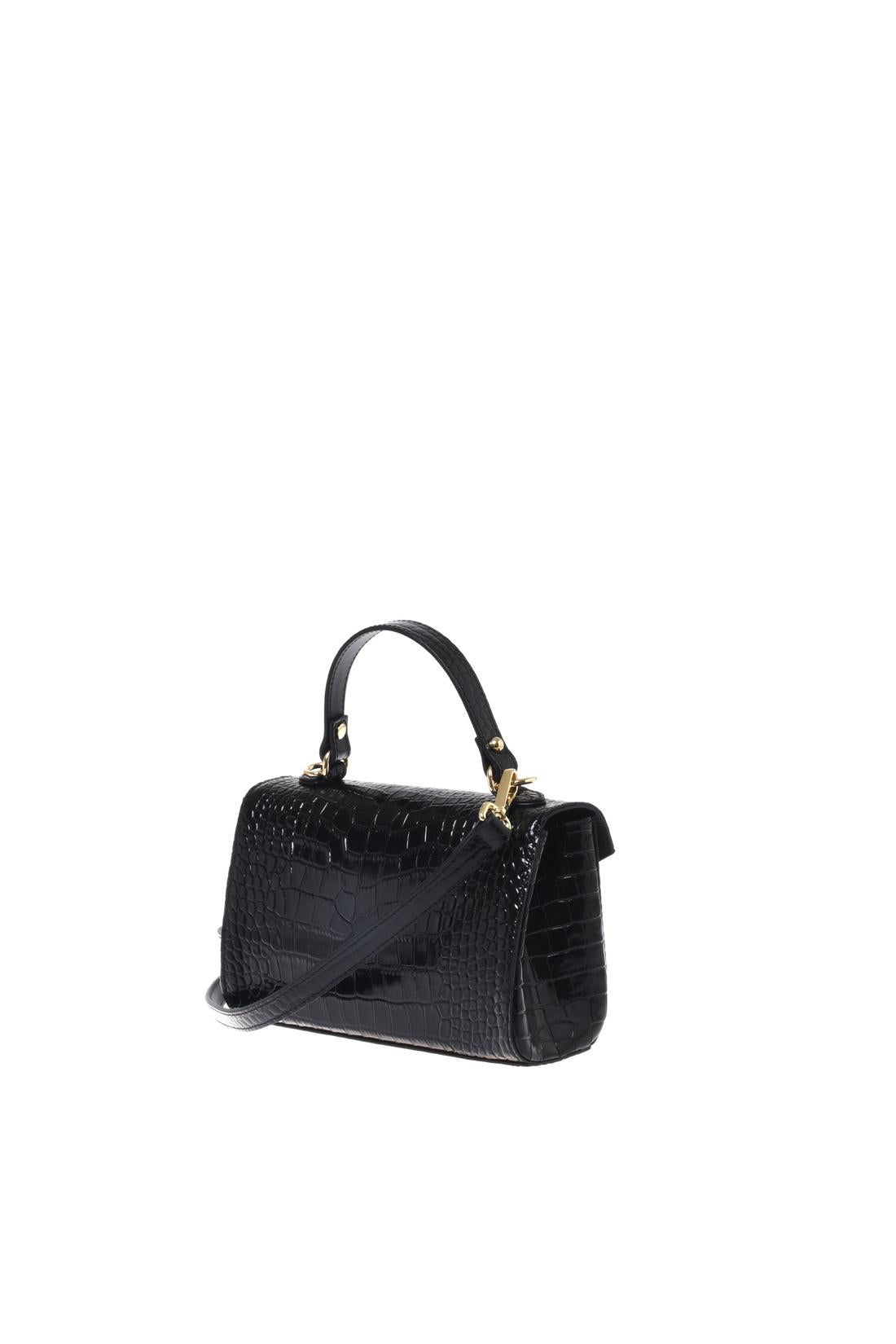 Black croc‑embossed leather handbag