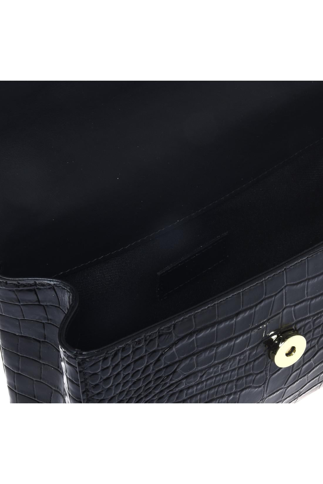 Black croc‑embossed leather handbag