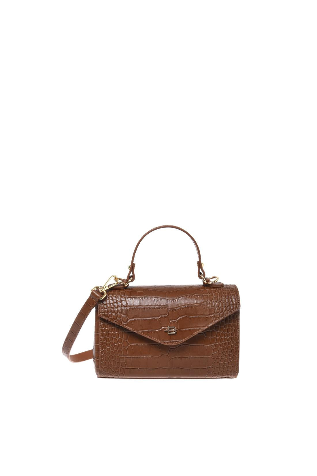 Brown croc‑embossed leather handbag