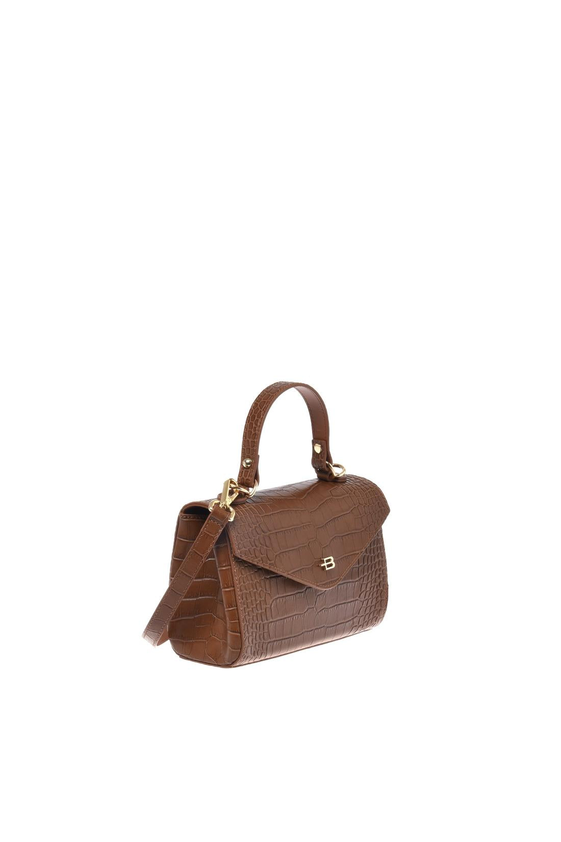 Brown croc‑embossed leather handbag