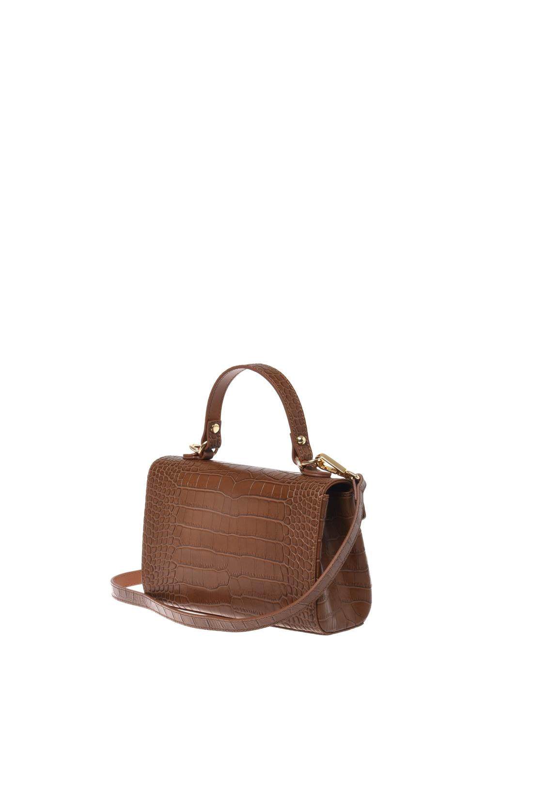 Brown croc‑embossed leather handbag