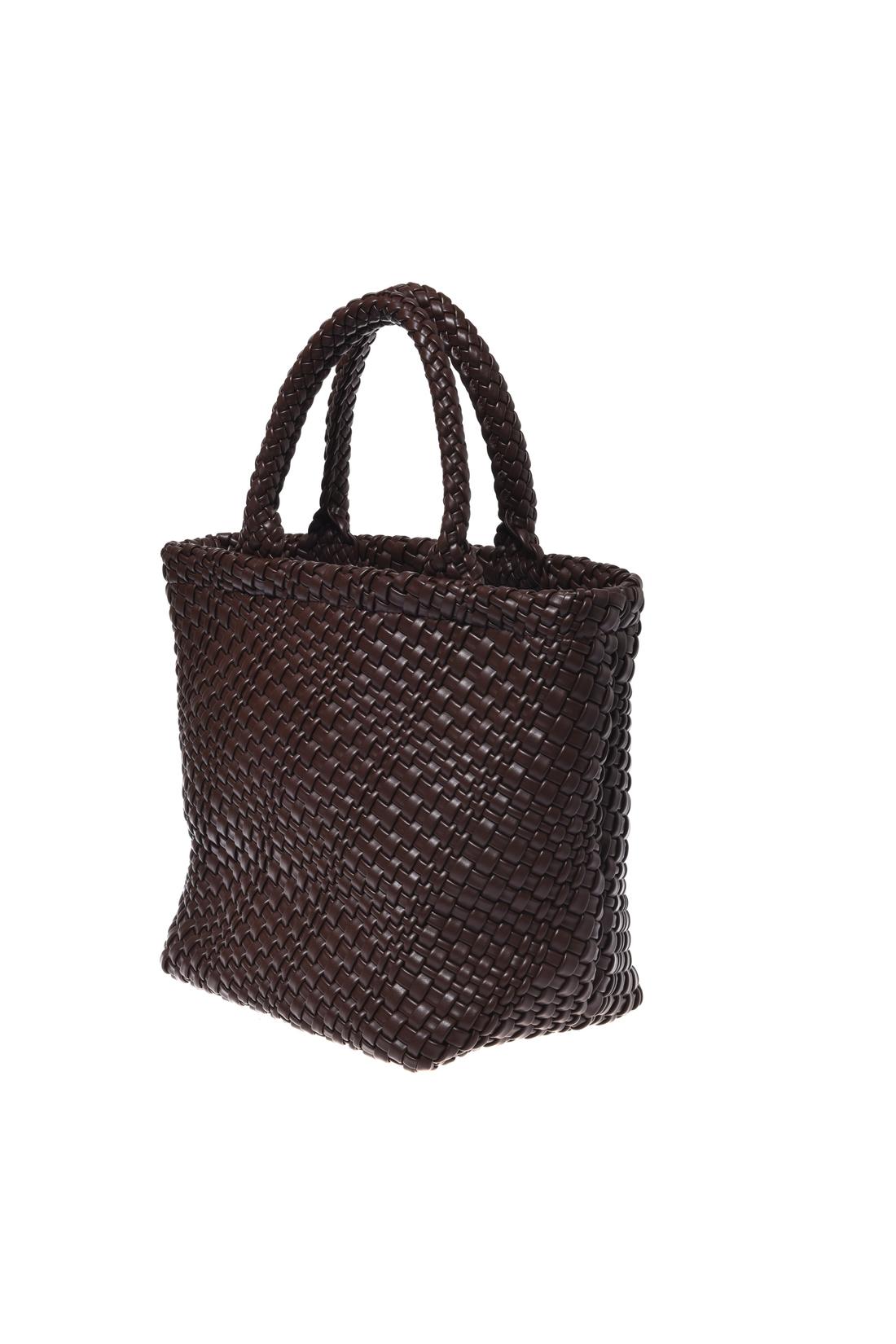 Dark brown woven faux leather handbag