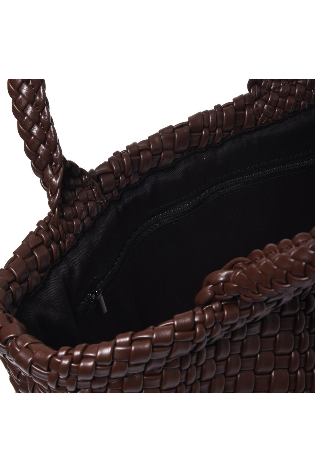 Dark brown woven faux leather handbag