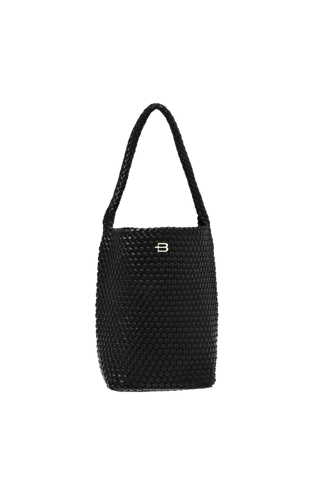 Black woven eco-leather shoulder bag