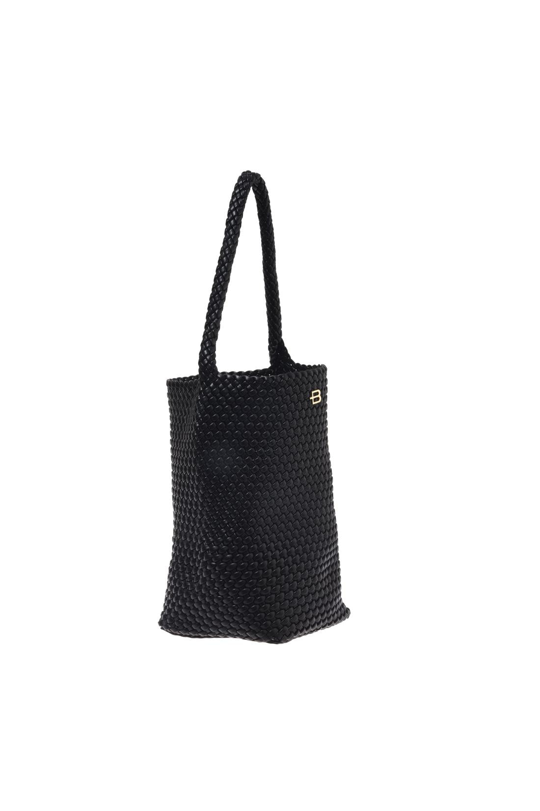 Black woven eco-leather shoulder bag